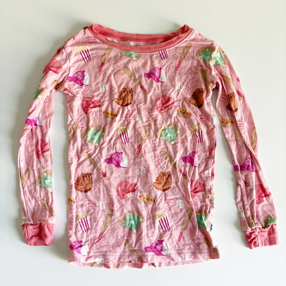 Little Sleepies Girls Pink Baseball All Star Sporty Bamboo Pajama Set Size 5/6
